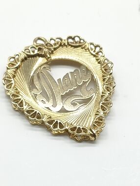 Vintage 14k Yellow Gold Engine Turned Heart Charm Pendant - Diane
